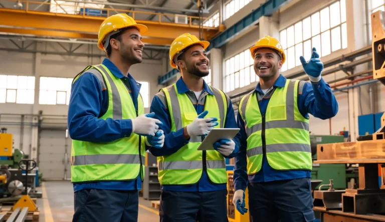 industrial workers discussing
